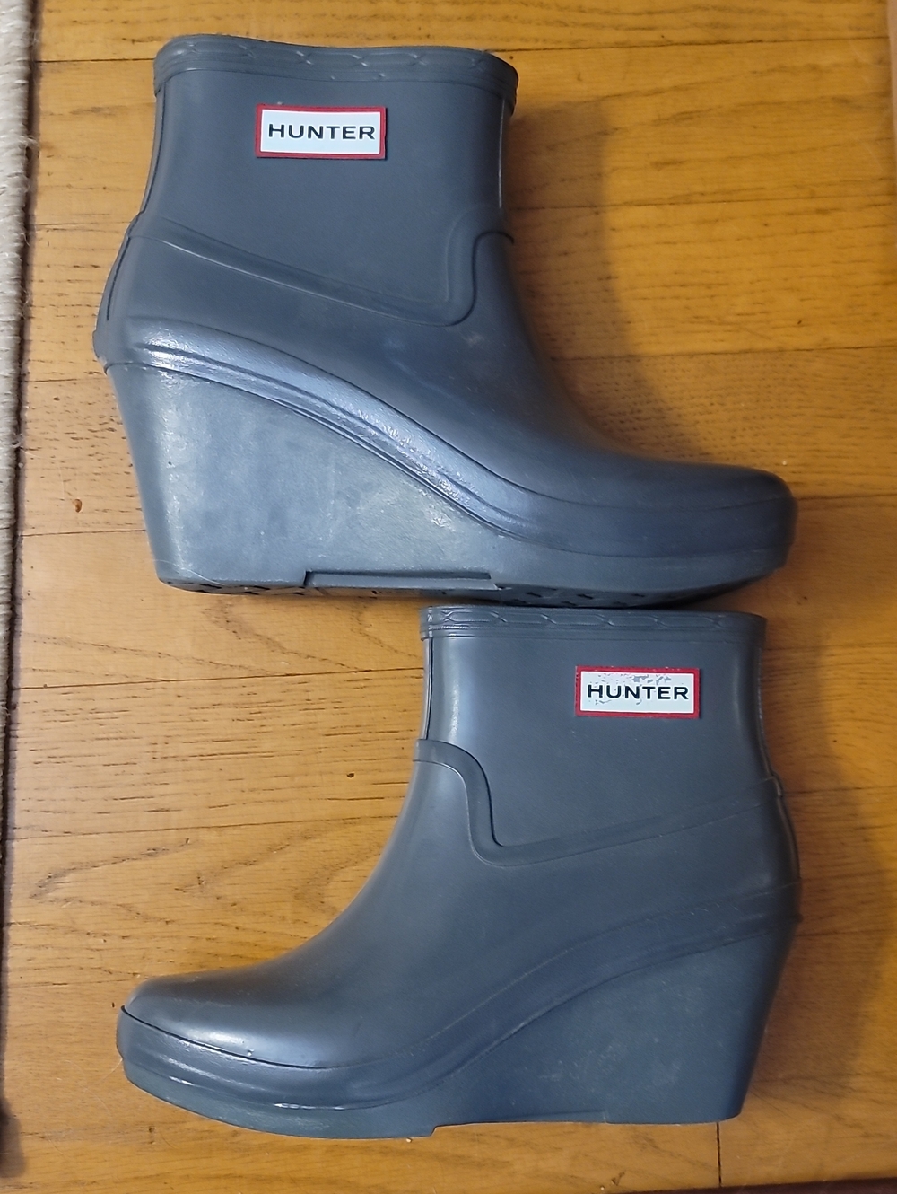 Hunter Original Gloss Ankle Wedge Rain Boots Gray Size 6 / EU 37